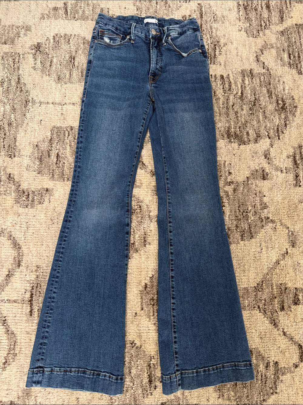 Good American Dark Blue Flare Jeans with trouser hem - Picture 2 of 5